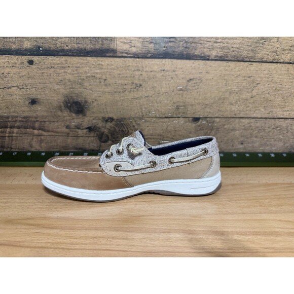 NEW SPERRY ROSEFISH BOAT SHOE WOMEN'S 5.5 TAN LINEN SPARKLE MEMORY FOAM STS83339 - Picture 2 of 10